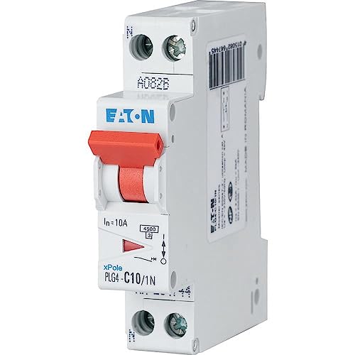 EATON DISJONCTEUR MODULAIRE PH/N - Blanc - MANETTE ROUGE - 1P+N / 10 A - COURBE C - Raccordement à...
