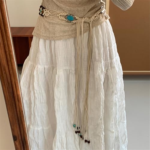 Bohemian Oval Waist Chain Belt Belly for Women Vintage Turquoise Wooden Beaded Waist Belt Body Chains Adjustable Woven Cord Jewelry Accessories for Jeans Dress2