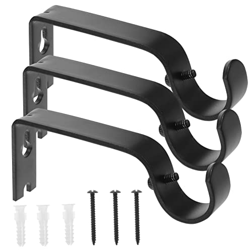 HOMOCONO 3Pcs Adjustable Curtain Rod Support Holders Sturdy Brackets for Wall Compatible with Rods for Draperies and Curtains Modern Design Finish