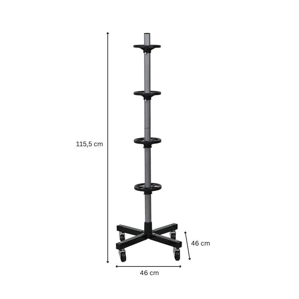 PROREGAL Arbre de Rangement pour Jantes Mobile CARRERO | HxLxP 115,5x46x46cm | jusqu'à 4 pneus | Noir