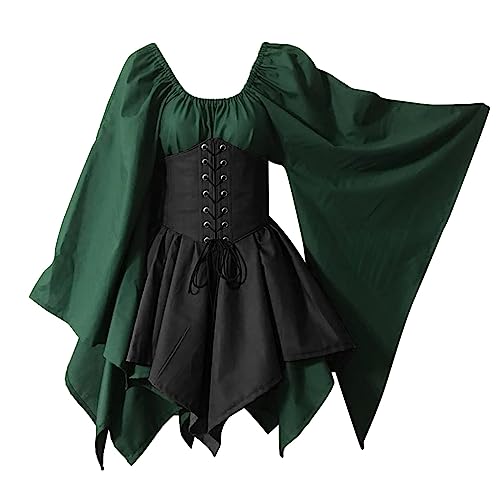 Xmiral Cocktailkleid Damen Abendkleider Elegant für Hochzeit Festliche Kleider Brautjungfernkleid Cosplay Kostüme Gothic Retro Langarm Korsett Kleid...