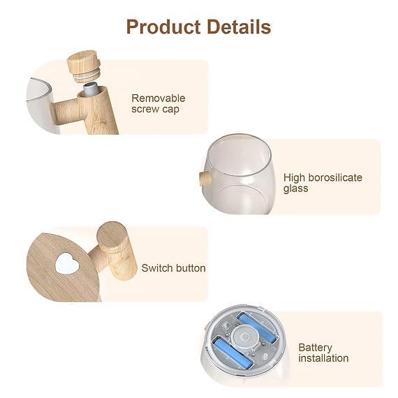 Image of Self Stirring Coffee Mug with Lid | Automatic Mixing Glass Cup for Coffee, Milk & Protein Drinks | Wooden Handle Mug for Home & Office