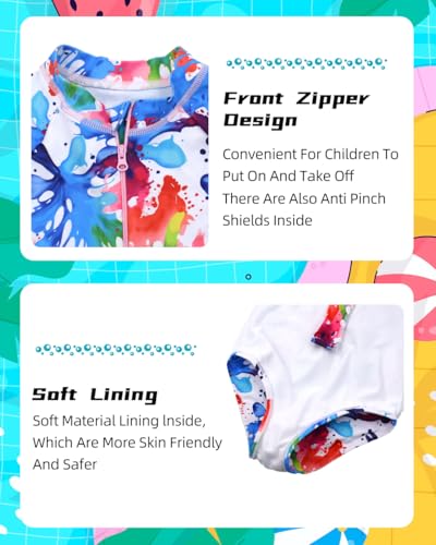 Image of Kids Girls Rash Guard Long Sleeve One Piece Swimsuits Zipper Bathing Suits UPF 50+ Tropical Plant Flowers Ages 3-12