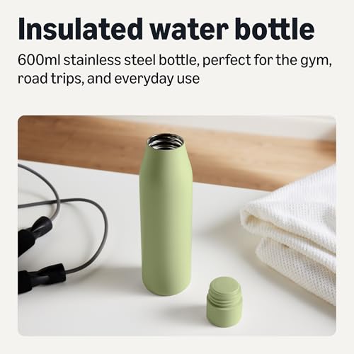 Image of Amazon Basics Insulated Stainless Steel Water Bottle, Leak-Proof, Double-Wall, 20 oz., BPA-Free, Olive