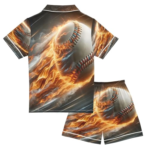 ALAZA Baseball Flying Funny Satin Pajamas Set Short Sleeve Button Down Sleepwear Summer Pjs 2 Piece2