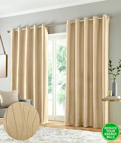 Enhanced Living Goodwood Eyelet Cream Curtains for Bedroom with Subtle Wave Pattern, 90x72 inch (229x183 cm) - Image 4
