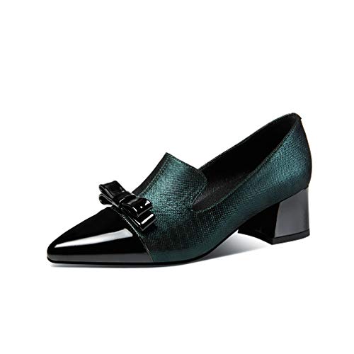 TinaCus Genuine Leather Handmade Women's Glossy Bow Design Low Chunky Heel Clear Pointed Toe Slip On Retro Pump Shoes