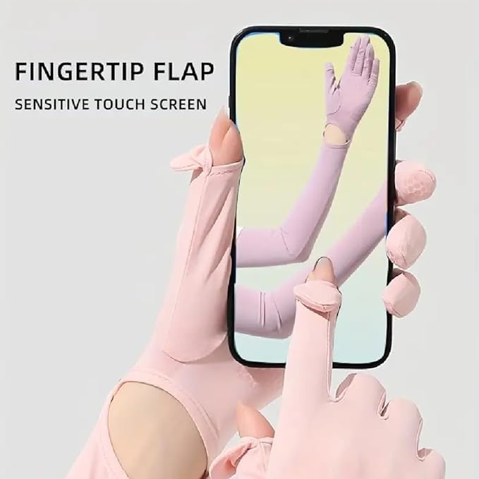 Image of SEMITO UV Protection Sleeves for Women & Girls, Sunblock Driving Gloves Non Slip for UV Protection Cooling Arm Sleeves for Biking, Cricket, Cycling, Golf & Outdoor Sports