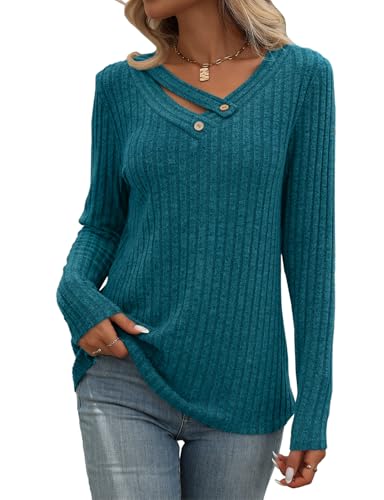 Misyula Style Long Sleeve Shirts for Women V Neck Fall Sweaters Dressy Casual Basic Tops 2024 Trendy Pullover S-2XL