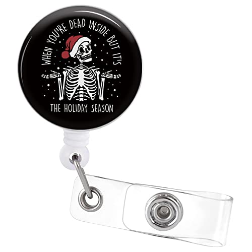 Christmas Badge Reel Retractable Id Clip Funny Christmas Skeleton Badge Holder Alligator Clip Holiday Nurse Teacher Student Office Staff Name Tag Decor Badge Clip #TOP11