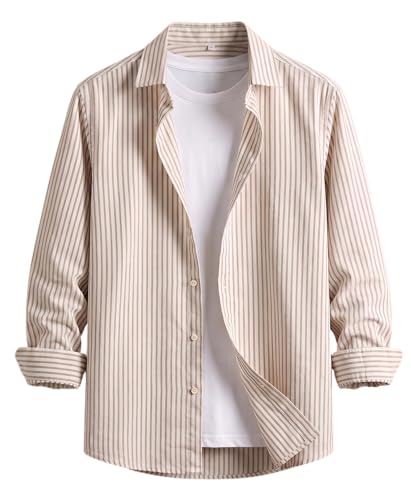 Image of Afflatus Men's Striped Casual Regular Fit Shirt Cotton Blend Stripe Full Sleeve Stylish Shirt for Men