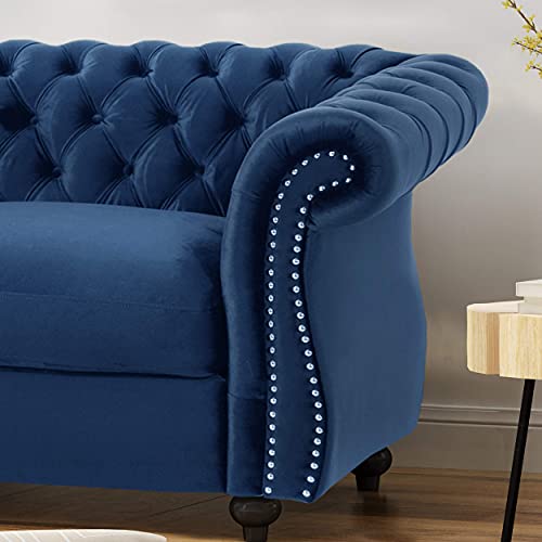 Christopher Knight Home Karen Traditional Chesterfield Loveseat Sofa, Navy Blue And Dark Brown, 61.75 X 33.75 X 27.75 #TOP6