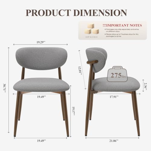 Image of MALOL Upholstered Curved Back Dining Chairs Set of 6, Light Grey