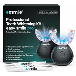 esmile Pro Teeth Whitening Kit, 32 LED Light, 3 Gel Pens, Peroxide Free | Double the lights of a standard 16 LED lamp, 16 minute auto timer, three gel pens, peroxide free formula.