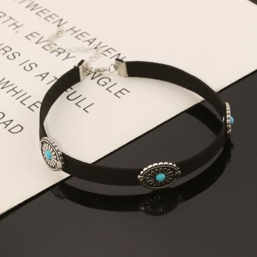Turquoise Choker Necklace for Women Gothic Black Velvet Choker Necklace Boho Black Choker Necklaces Vintage Western Turquoise Choker Necklaces Cosplay Jewelry4