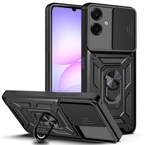 Image of AESTMO Tough Armor Samsung Galaxy A07 Bumper Back Case Cover | Ring Holder & Sliding Camera Shield Cover | 360 Degree Protection Back Case Cover for Samsung Galaxy A07 (Black)