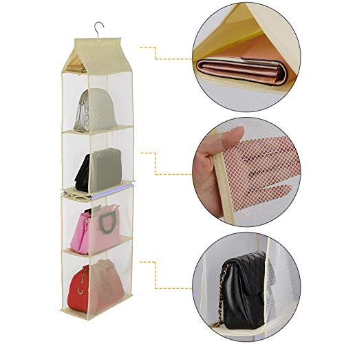 Shiwaki 4 Pocket Handtasche Aufbewahrungsschrank Kleiderschrank Fach Tasche Tasche Hngende Organizer Halter für Wohnzimmer Schlafzimmer Schrank(Beige)