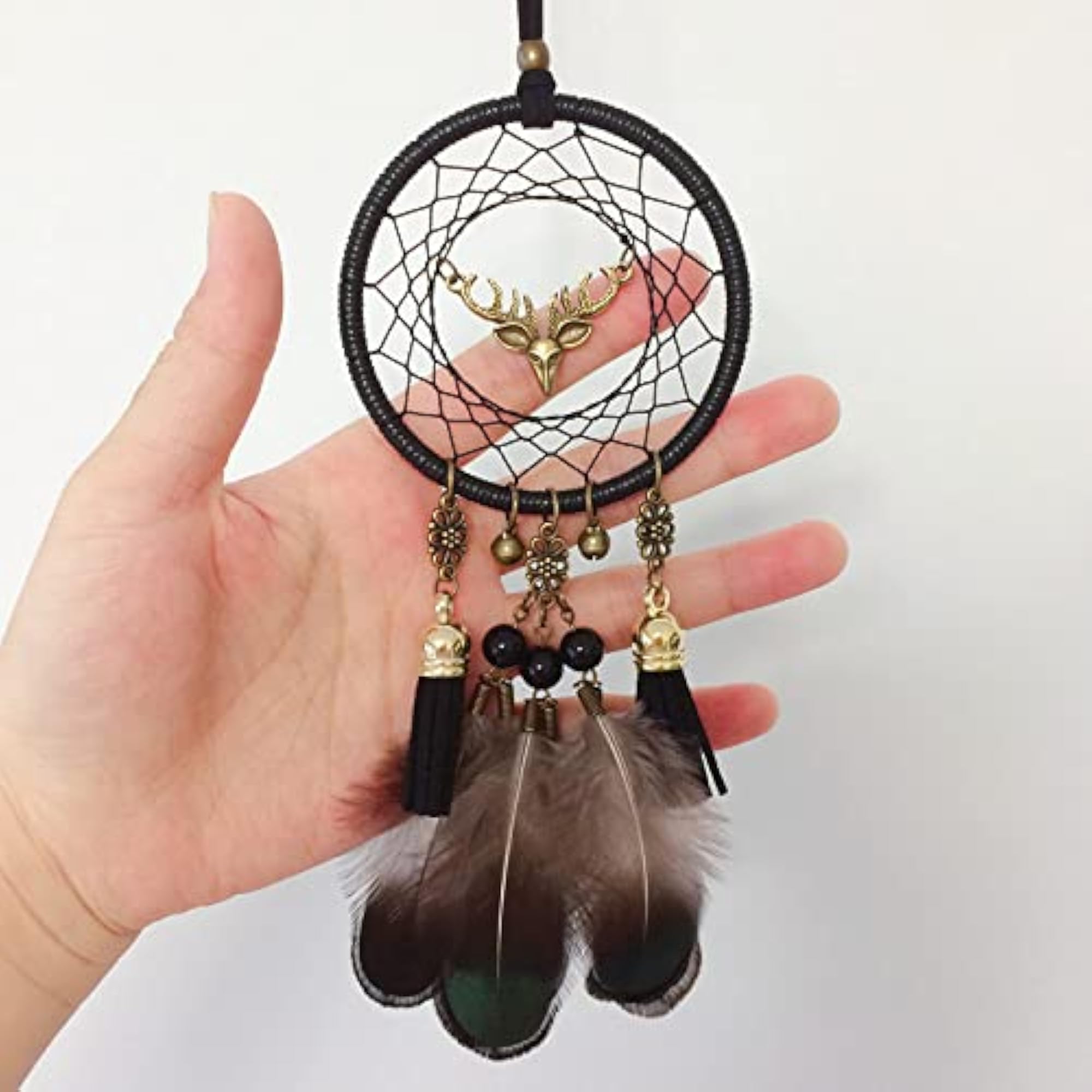 Small Dream Catcher for Car with Beads and Feathers