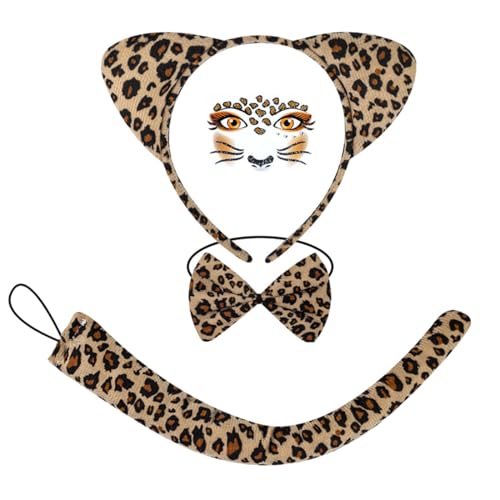 IKOPFLN Ensemble 3 pièces carnaval ensemble de costumes de léopard déguisement léopard fille accessoire leopard oreilles de léopard bandeau Saint Valentin...