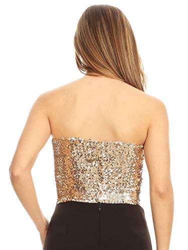 Anna-Kaci Womens Shiny Sequin Party Cropped Strapless Bandeau Stretch Tube Top2