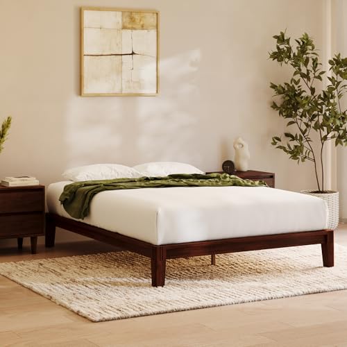 Nectar Bamboo Platform Bed Frame - Queen - Walnut - Floating Center Support Legs - 12” Height - Easy Tool Free Set Up - Contemporary and Durable - Sturdy Wooden Support Slats - Holds Up to 800 Pounds