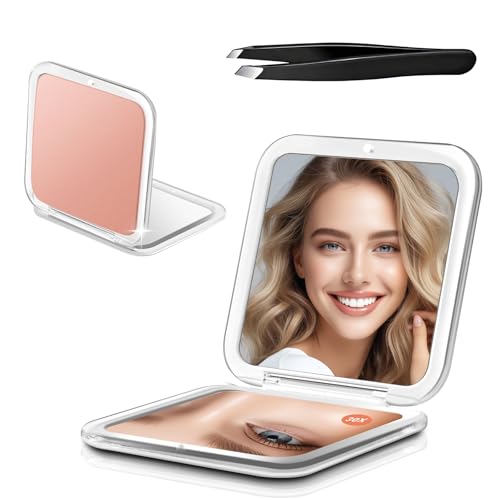 SJACXANM Petit Miroir De Poche Pliable Et Portable, Miroir Grossissant X 30, Livré avec Une Pince à épiler, Petit MiroirPotable, MiroirDe Voyage Pliable des Deux Côtés (Or Rose)