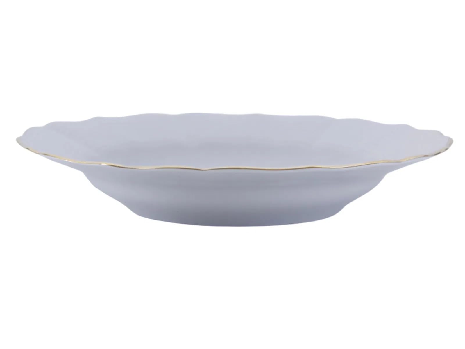 Porland Vajilla de porcelana ondulada, 18 piezas, color blanco y dorado, vajilla completa y elegante para 6 personas