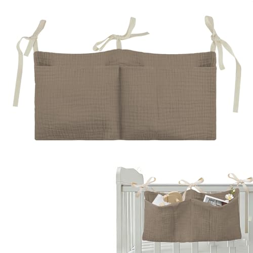 Aufbewahrungstasche für Bett,Babybett Organizer Hängend,Baby Kinderzimmer Organizer mit 2Tasche,Weich Atmungsaktiv zum Aufhängen für Windeln Kleidung Spielzeug Bett Organizer Kinderbett,Dunkles Khaki