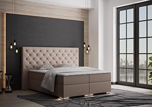 Venedig Chesterfield Boxspringbett Beige Stoff 160 x 200 cm/LED-Fuß