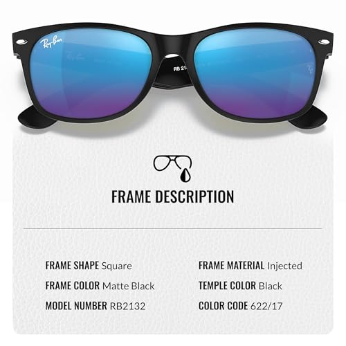 Image of Ray-Ban RB2132 NEW WAYFARER FLASH Square Shaped Sunglasses for Men & Women with Official RAYBAN Eyewear Kit