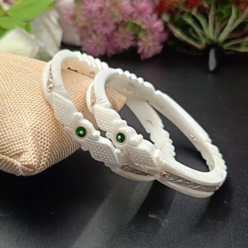 Image of Elegant White Designer Bangles with Silver Detailing for Women - Traditional