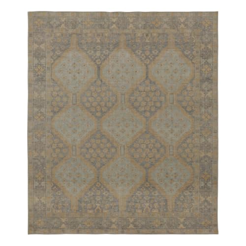 Rug & Kilim Afshar-Inspired Distressed Rug, Geometric Patterns in Blue