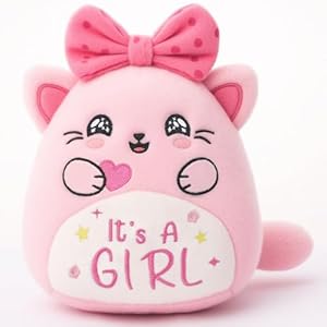 Cat Plush – Adorable Pink Cat Stuffed Animal for Women Gift Newborn Baby Gift Birthday Present for Girl Luxury Plush Toy with “It’s A Girl” Design