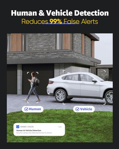 ANNKE H1200 12MP PoE Überwachungskamera Set mit 4X 12MP PoE IP Kamera, 8CH H.265+ NVR mit 2TB Festplatte für 24/7 Videoüberwachung, KI Personen und Fahrzeugerkennung, IP67 Wasserdicht