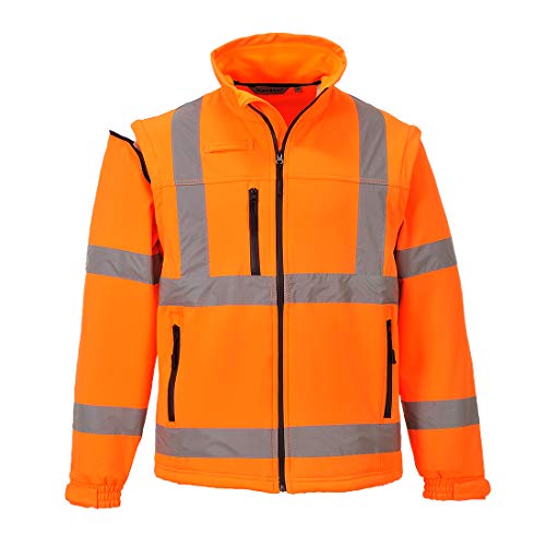 Image of Portwest Hi-Vis Softshell Jacket Visibility Reflective Safety Work Wear Water Repellent ANSI 3, Orange, X Large