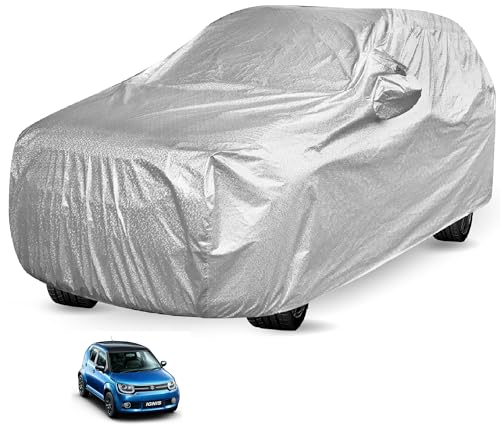 Image of Auto Hub Waterproof Car Cover Compatible with Maruti Ignis with Mirror Pocket, Soft Cotton Lining, Waterproof Ignis Car Cover- Metallic Silver
