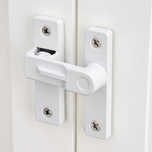 Image of White Flip Barn Door Lock - 180 Degree Barn Door Lock Privacy Latch - Zinc Alloy Security Latches for Barn Doors, Garden Gates, Windows, Cabinets, and Sliding Doors