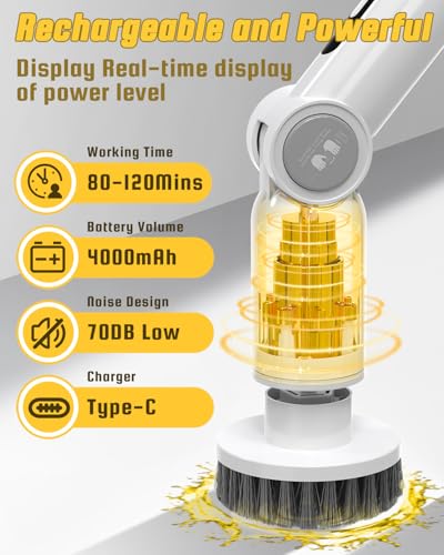Image of fishkeeper 8-in-1 Electric Aquarium Cleaning Brush - IPX9 Waterproof, LED Screen Handle w / 2 Speed-Control & Battery Display USB Rechargeable Spin Fish Tank Cleaner Tools Kit with 8 Scrubbers