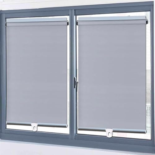 Store enrouleur occultant sans perçage gris rétractable 100x200 cm - 2