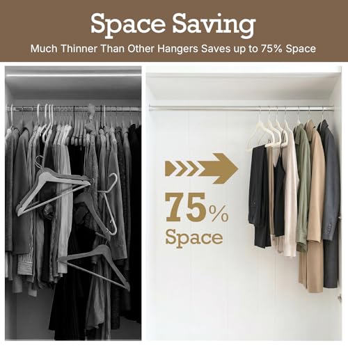 Image of HOUSE DAY Ivory Velvet Hangers 40 Pack, Non Slip Clothes Felt Hanger Heavy Duty for Coat, Premium Slim Space Saving Suit Hangers for Closet Organizer, 360 Rotating Silver Hook