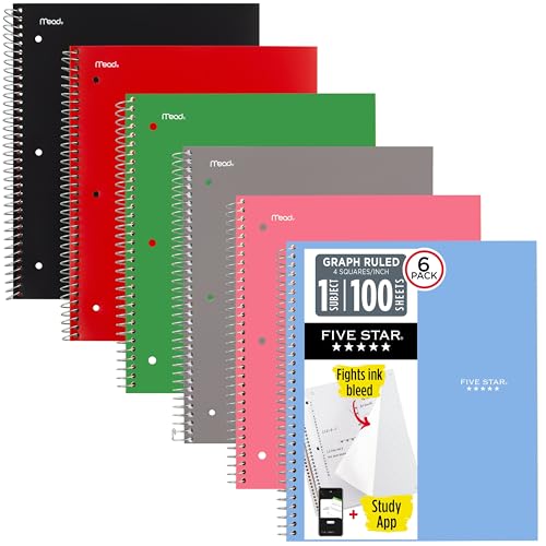 Five Star Spiral Notebook + Study App, 1 Subject, Graph...