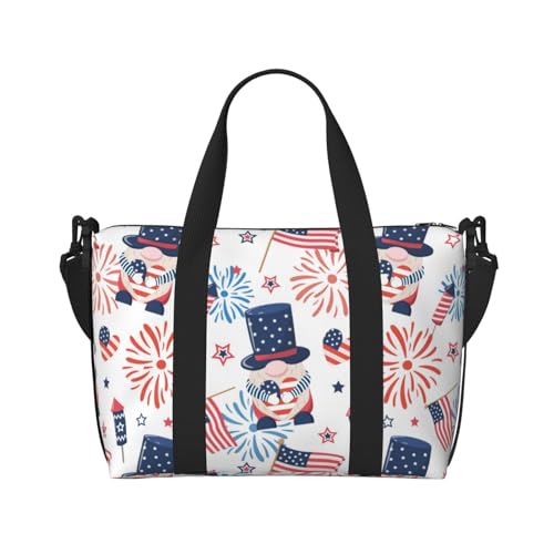 Capiente capacità: la bandiera degli Stati Uniti festeggia Una borsa tote con cerniera presenta una tasca principale con una doppia cerniera, due tasche interne e una tasca interna con cerniera. Include una tracolla regolabile da 68,6 a 127 cm e due cinghie laterali rinforzate.