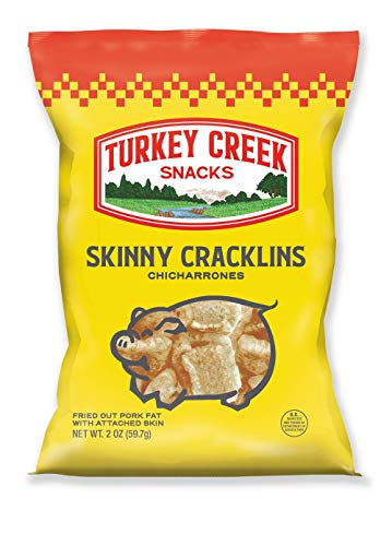 Turkey Creek - America’s Best Fried Pork Skins, offers a 12 bag case of its Original Skinny Cracklins. These Crunchy Pork Skin Chips (Chicharrones) are packed in full 2.0 oz bags.