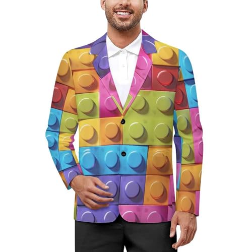 Toys Bricks Pattern Men's Suits Dress Business Formal Suit Print Jackets Coat For Wedding Party