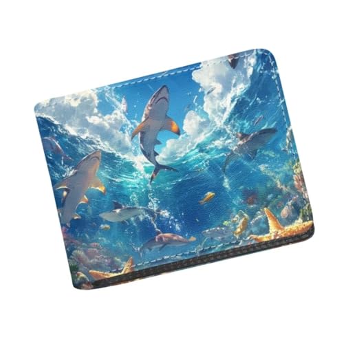Image of Coldinair Underwater Shark Kids Wallet,Little Boys Wallet for Kids,Leather Bifold Wallet Credit Card Cash Id Holder Slim Rfid Blocking