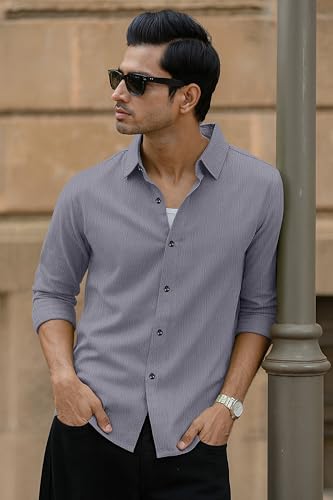 Image of Popcorn Textured Shirts for Men Grey XL