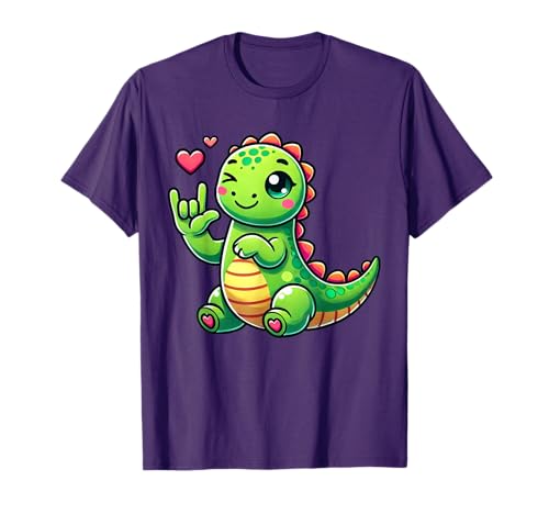Cute Dinosaur Love You Hand Sign Language ASL T-Shirt