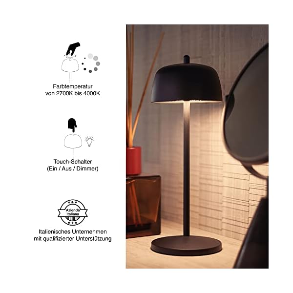 LVL THETA Dimmbare LED Akku Tischlampe Indoor & Outdoor IP65 - Kabellose Aufladbar Tischleuche im Italienischem Design… – Bild 4