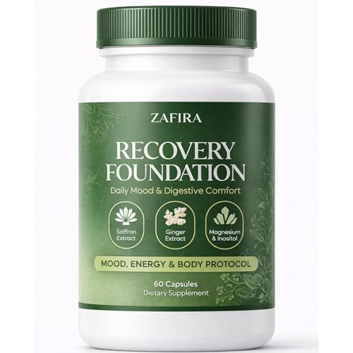 Zafira Recovery Foundation Mood & Digestive Support Capsules with Saffron Extract Ginger Extract Magnesium & Inositol Daily Support for Focus Mood Energy & Gut Comfort Non-GMO 60 Capsules