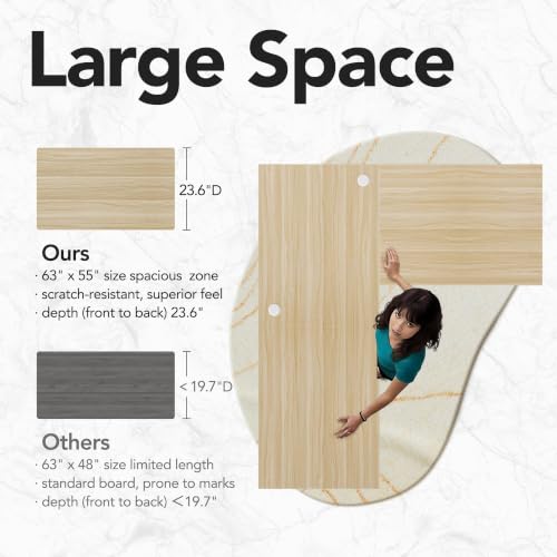 Image of HUANUO 63 inch X 55 inch Electric L Shaped Standing Desk, 2 Drawers, Light Walnut | L-Shaped Corner Desk,2 Fabric Storage Drawers,4 Quiet Memory Presets,220lbs Carbon Steel, 27.6 inch-46.5 inch Adjustable Height